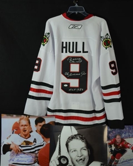 Lof of 11 Bobby Hull Signed Jersey and Photographs 